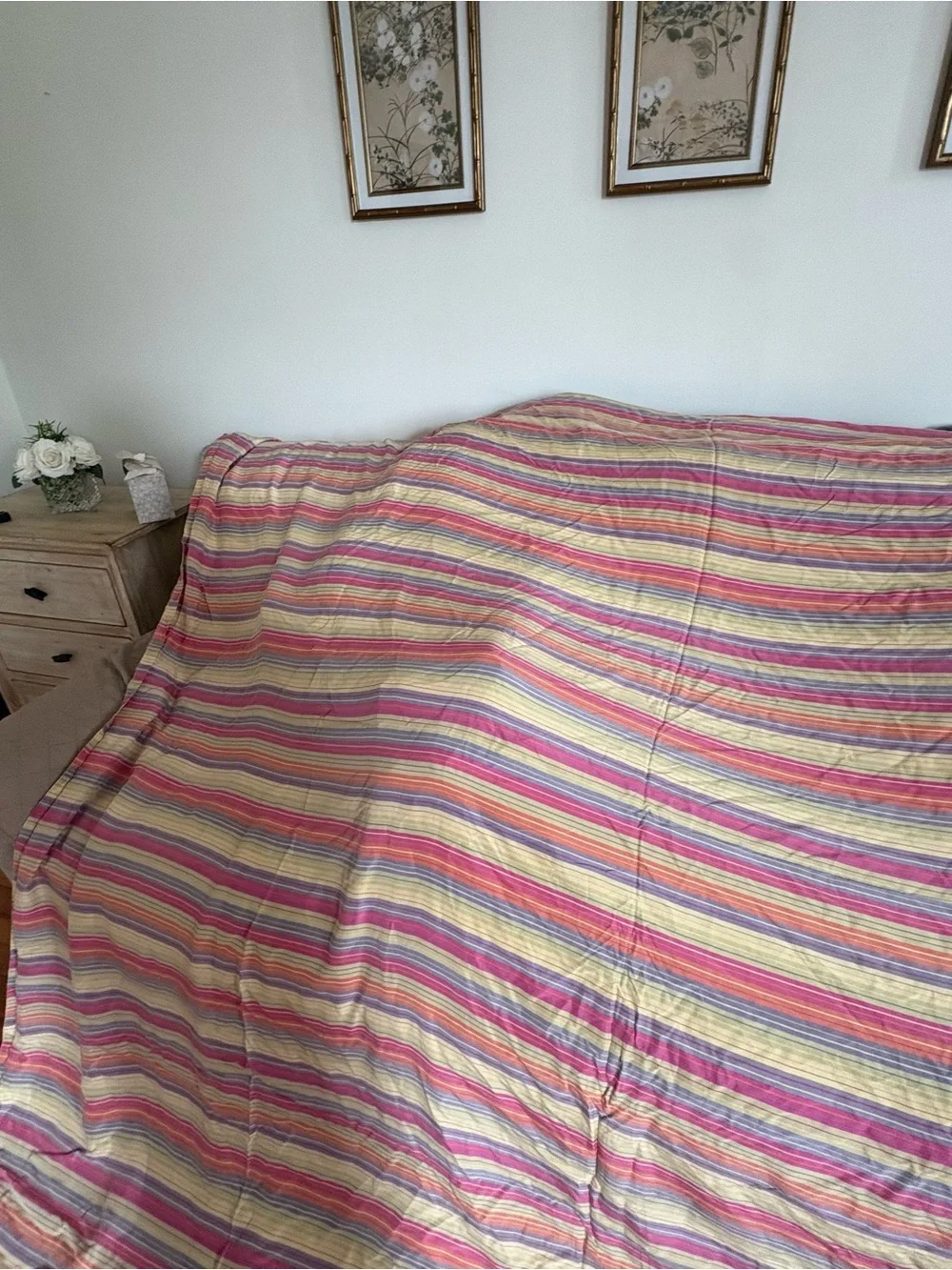 Ann Gish Ready To bed 100% Silk Queen Duvet Cover 90x92 Retro Striped Pink Yello